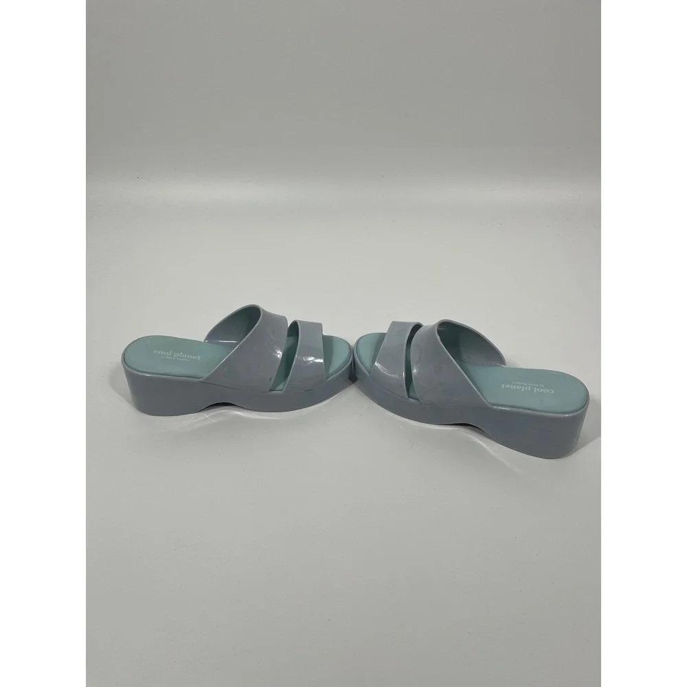 Y2K Womens Platform‎ Wedge Sandals 8 Blue Chunky Euro Summer Resort Going Out